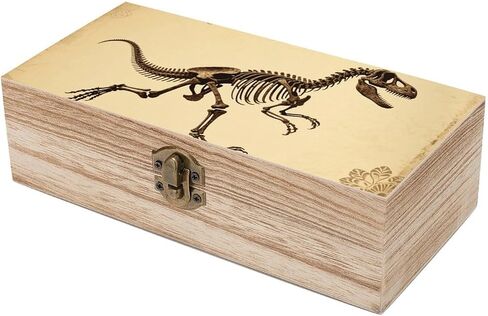 Dinosaur Skeleton Print Wooden Storage Box with Hinged Lid for Photo | Wood Keepsake Box, Dustproof Storage Box, Decorative Treasure Chest, Memory Box for Crafts Coins Stamps Letters Jewelry in Kuwait