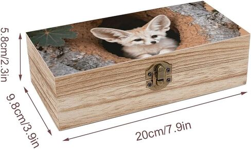 Fennec Pup Baobab Wooden Storage Box with Hinged Lid for Photo | Wood Keepsake Box, Dustproof Storage Box, Decorative Treasure Chest, Memory Box for Crafts Coins Stamps Letters Jewelry in Kuwait