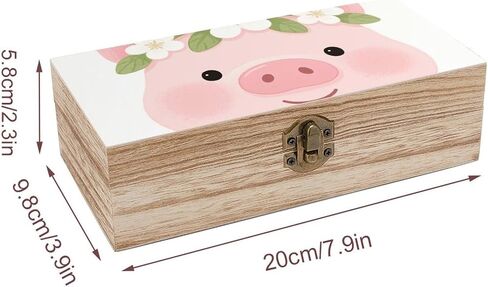 Pig Wearing Wreath Wooden Storage Box with Hinged Lid for Photo | Wood Keepsake Box, Dustproof Storage Box, Decorative Treasure Chest, Memory Box for Crafts Coins Stamps Letters Jewelry in Kuwait