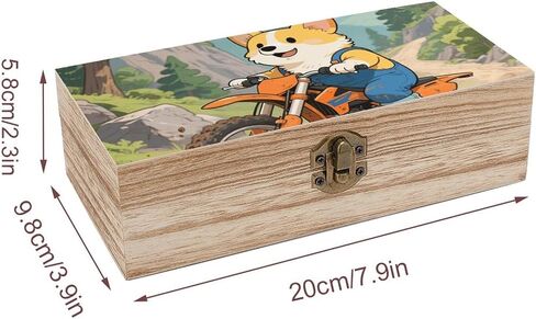 Dog Riding Motorcycles Wooden Storage Box with Hinged Lid for Photo | Wood Keepsake Box, Dustproof Storage Box, Decorative Treasure Chest, Memory Box for Crafts Coins Stamps Letters Jewelry in Kuwait