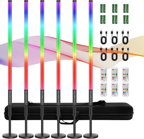 6 Pack DJ Tube Lights with Case 4ft RGB Stick Lights 5000mAh Battery Powered LED Neon Light Tubes Stand 500 Lighting Effects Portable Light Bar for Video Photography Studio DJ Dance Party Lighting in Kuwait