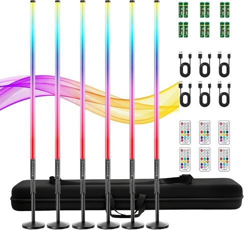 6 Pack DJ Tube Lights with Case 4ft RGB Stick Lights 5000mAh Battery Powered LED Neon Light Tubes Stand 500 Lighting Effects Portable Light Bar for Video Photography Studio DJ Dance Party Lighting in Saudi Arabia