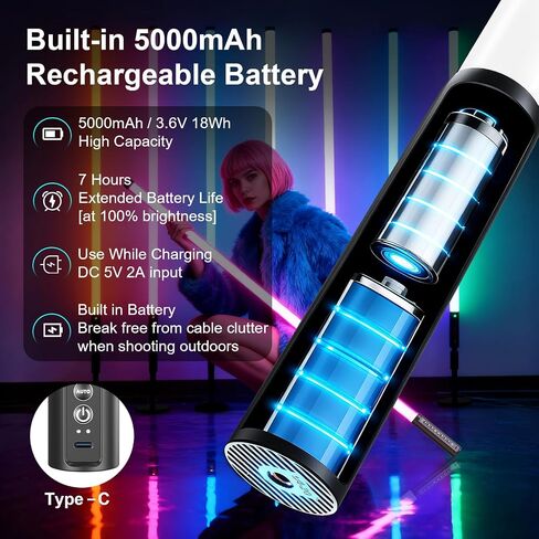 6 Pack DJ Tube Lights with Case 4ft RGB Stick Lights 5000mAh Battery Powered LED Neon Light Tubes Stand 500 Lighting Effects Portable Light Bar for Video Photography Studio DJ Dance Party Lighting in Saudi Arabia