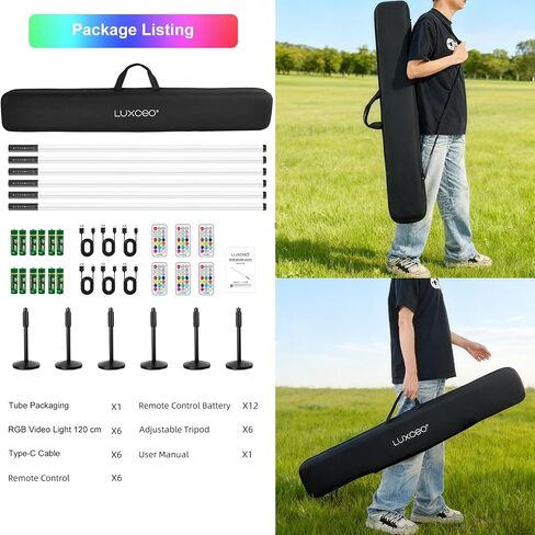 6 Pack DJ Tube Lights with Case 4ft RGB Stick Lights 5000mAh Battery Powered LED Neon Light Tubes Stand 500 Lighting Effects Portable Light Bar for Video Photography Studio DJ Dance Party Lighting in Saudi Arabia