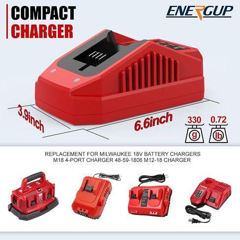 energup Rapid Charger Station Replacement for Mil-Waukee Battery Charger Compatible with 18V Lithium Battery 48-11-1850 48-11-1840 48-11-1830 48-11-1828 48-11-15 in Kuwait