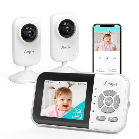 Simyke Upgrade Video Baby Monitor with 2 Cameras and Audio 2.8" Screen,Night Vision,APP,Wireless,2-Way Talk,1200ft Long Range,Feeding Timer,Temperature Sensor,VOX/ECO,5 Lullabies,Portable,Easy Setup in Kuwait