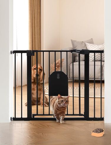 Babelio Auto Close Baby Gate with Cat Door, CatPrivilege I, 29-43" | Safety Gate for Doorway & Stairs, Easy Walk Thru with Pet Door, Includes 4 Wall Cups and 3 Extension Pieces, Black in Saudi Arabia