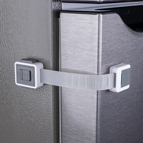 2-Pack Child Proof Fridge Lock with Adhesive - Adjustable Baby Proofing Straps - Refrigerator Lock for Kids - Freezer Latch to Keep Door Closed - for Toddlers, Cats, & Dogs - Universal Compatibility in Kuwait
