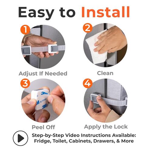 2-Pack Child Proof Fridge Lock with Adhesive - Adjustable Baby Proofing Straps - Refrigerator Lock for Kids - Freezer Latch to Keep Door Closed - for Toddlers, Cats, & Dogs - Universal Compatibility in Kuwait