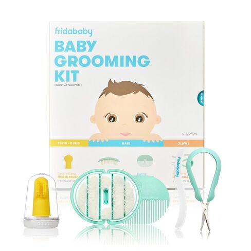 Frida Baby Grooming Kit | Baby Essentials Gift Set Includes Finger Brush with Storage Stand, Hair Brush with Case, Styling Hair Comb, Easy Grip Nail Scissors with Nail File and Case in Kuwait