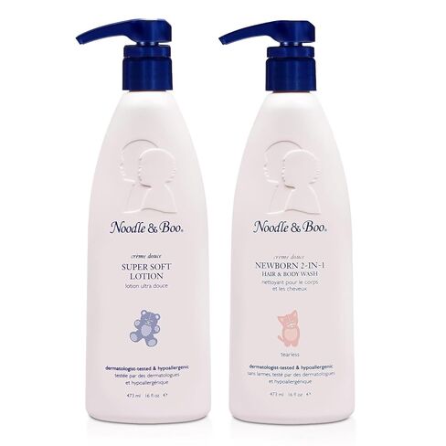 Noodle & Boo Newborn Essentials Bundle: 2-in-1 Hair & Body Baby Wash 16 fl oz + Daily Moisturizer Baby Lotion for Sensitive Skin 16 fl oz | Tear-Free, Hypoallergenic, Plant-Based, Pediatrician-Tested in Kuwait