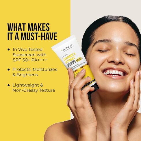 Dr. Sheth's Ceramide & Vitamin C Sunscreen SPF 50+ PA++++ In-Vivo Tested For Healthy & Bright Skin Lightweight & Non Greasy For UVA/UVB & Blue Light & IR Protection No white cast For All Skin Types in Kuwait