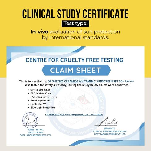 Dr. Sheth's Ceramide & Vitamin C Sunscreen SPF 50+ PA++++ In-Vivo Tested For Healthy & Bright Skin Lightweight & Non Greasy For UVA/UVB & Blue Light & IR Protection No white cast For All Skin Types in Kuwait