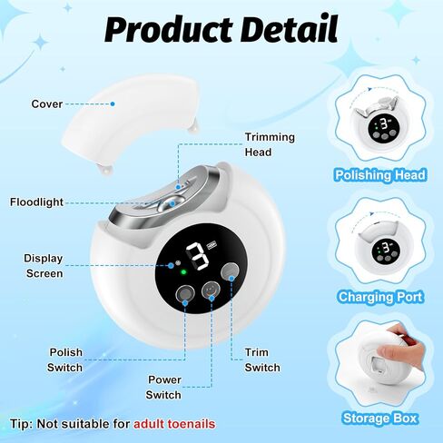 2-in-1 Electric Nail Clipper, Baby Nail Clipper with File & 3 Speed Gears, Baby Nail Trimmer Electric with LED Light & Storage Box, Automatic Nail Clippers for Baby, Adult, Seniors (White) in Kuwait