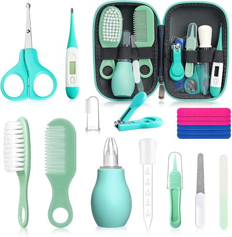 Qunlions life Baby Grooming Kit for Boys Girls Safety Newborn Nursery Essentials Grooming Set Gift for First-time Parents, Green 18 in 1 in Kuwait