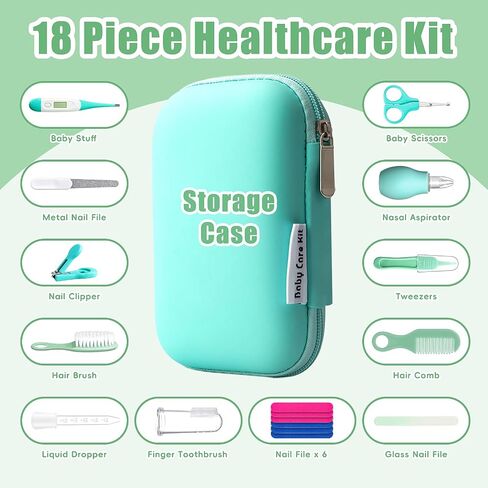 Qunlions life Baby Grooming Kit for Boys Girls Safety Newborn Nursery Essentials Grooming Set Gift for First-time Parents, Green 18 in 1 in Kuwait