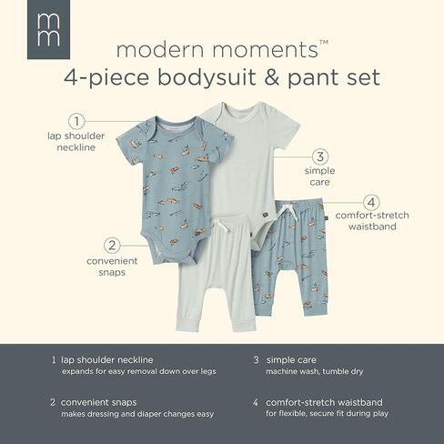 Modern Moments by Gerber Baby Viscose 4-Pack Bodysuit & Pant Set in Kuwait