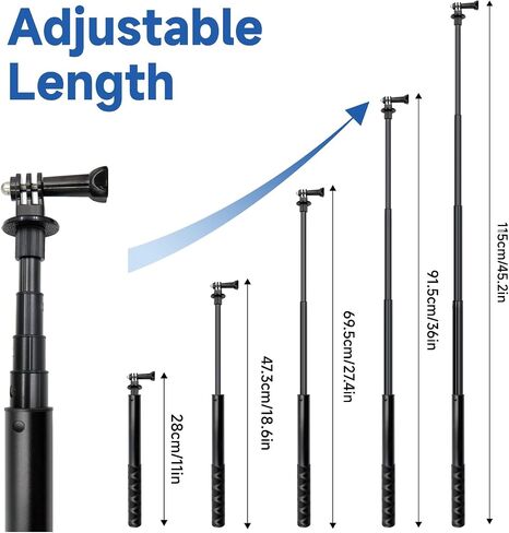 45.2 Inch/115cm Monopod Extension Invisible Selfie Stick | Compatible with Insta 360 Ace Pro X5 X4 X3 D JI Action 6/5Pro/4/3 for Gopro Hero 13/12/11/10/9 and Most Other Action Cameras in Kuwait