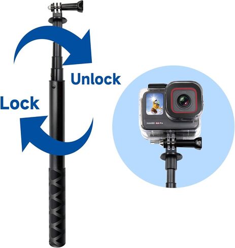 45.2 Inch/115cm Monopod Extension Invisible Selfie Stick | Compatible with Insta 360 Ace Pro X5 X4 X3 D JI Action 6/5Pro/4/3 for Gopro Hero 13/12/11/10/9 and Most Other Action Cameras in Kuwait