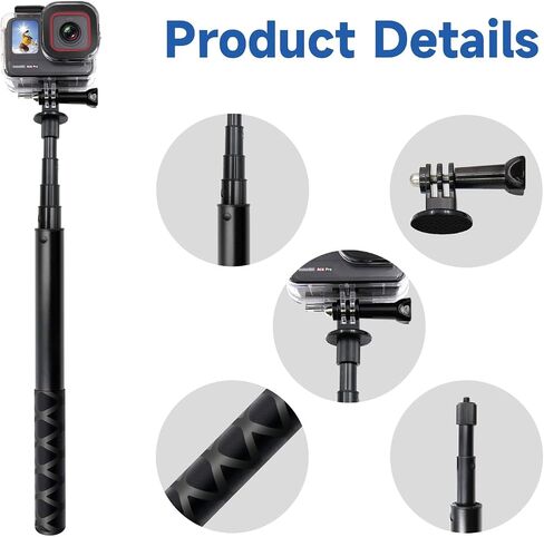 45.2 Inch/115cm Monopod Extension Invisible Selfie Stick | Compatible with Insta 360 Ace Pro X5 X4 X3 D JI Action 6/5Pro/4/3 for Gopro Hero 13/12/11/10/9 and Most Other Action Cameras in Kuwait