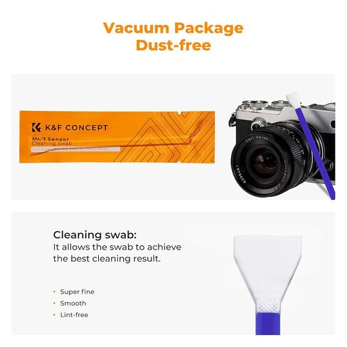 K&F CONCEPT M4/3 Sensor Cleaning Swab for Olympus Panasonic M4/3 Cameras | 12mm sendor SwabsX10,Vacuum Package,Flexible Grip Rod,20ml Gentle Cleaner,Superfine Microfiber Cloth Material,Wide Usage,MA03 in Kuwait