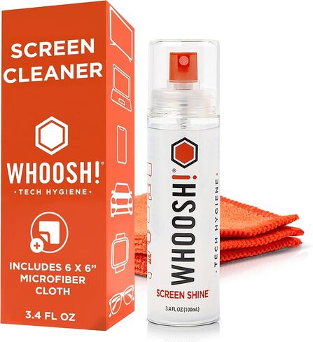 Whoosh Screen Shine Go XL Cleaner Spray and Wipe Kit, 3.4 fl oz | Streak Free Finish, For Car, Computer, MacBook and Eyeglasses, Lens Cleaner Kit, Microfiber Cloth Included in Kuwait