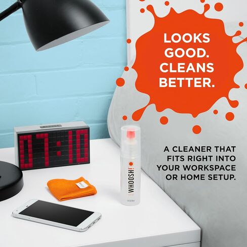 Whoosh Screen Shine Go XL Cleaner Spray and Wipe Kit, 3.4 fl oz | Streak Free Finish, For Car, Computer, MacBook and Eyeglasses, Lens Cleaner Kit, Microfiber Cloth Included in Kuwait