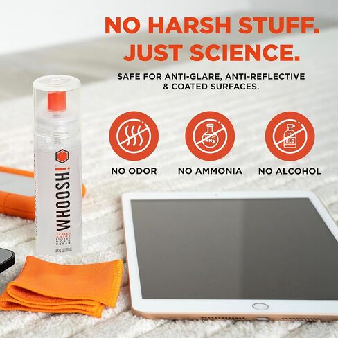 Whoosh Screen Shine Go XL Cleaner Spray and Wipe Kit, 3.4 fl oz | Streak Free Finish, For Car, Computer, MacBook and Eyeglasses, Lens Cleaner Kit, Microfiber Cloth Included in Kuwait