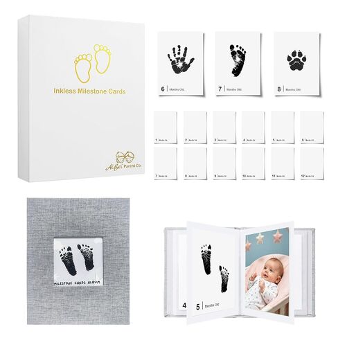 14 Packs Baby Monthly Milestone Cards with Photo Frame, Inkless Baby Handprint Footprint Kit, Newborn Milestone Cards with Handprint Kit, Baby Memory Kit, Baby Keepsake Kit, Hand Footprint Keepsake in Kuwait