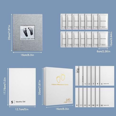 14 Packs Baby Monthly Milestone Cards with Photo Frame, Inkless Baby Handprint Footprint Kit, Newborn Milestone Cards with Handprint Kit, Baby Memory Kit, Baby Keepsake Kit, Hand Footprint Keepsake in Kuwait