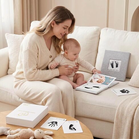 14 Packs Baby Monthly Milestone Cards with Photo Frame, Inkless Baby Handprint Footprint Kit, Newborn Milestone Cards with Handprint Kit, Baby Memory Kit, Baby Keepsake Kit, Hand Footprint Keepsake in Kuwait