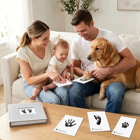 14 Packs Baby Monthly Milestone Cards with Photo Frame, Inkless Baby Handprint Footprint Kit, Newborn Milestone Cards with Handprint Kit, Baby Memory Kit, Baby Keepsake Kit, Hand Footprint Keepsake in Kuwait