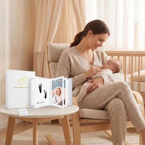 14 Packs Baby Monthly Milestone Cards with Photo Frame, Inkless Baby Handprint Footprint Kit, Newborn Milestone Cards with Handprint Kit, Baby Memory Kit, Baby Keepsake Kit, Hand Footprint Keepsake in Kuwait
