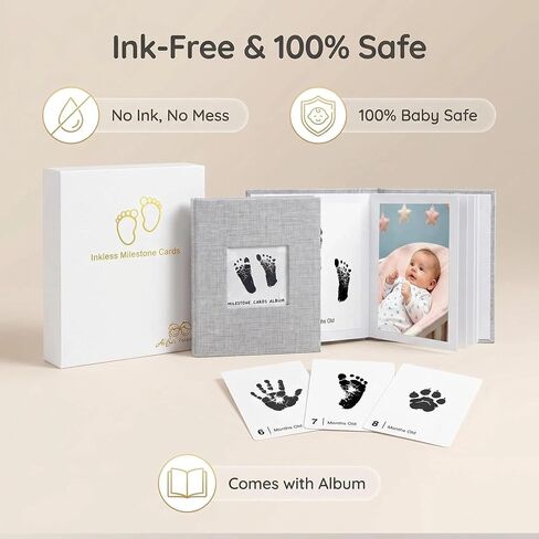 14 Packs Baby Monthly Milestone Cards with Photo Frame, Inkless Baby Handprint Footprint Kit, Newborn Milestone Cards with Handprint Kit, Baby Memory Kit, Baby Keepsake Kit, Hand Footprint Keepsake in Kuwait