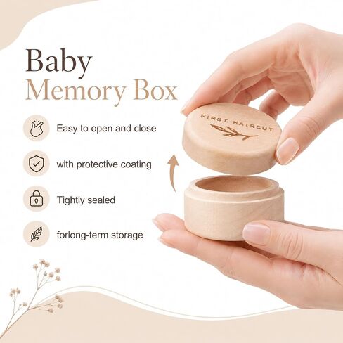Memorial Box First Haircut Keepsake Holder Engraved Wooden Round Newborn Wood Case Baby Tooth Umbilical Cord Storage Container for Baby Shower Pregnancy Christen Gift Modern Case Baby-Keepsake in Kuwait