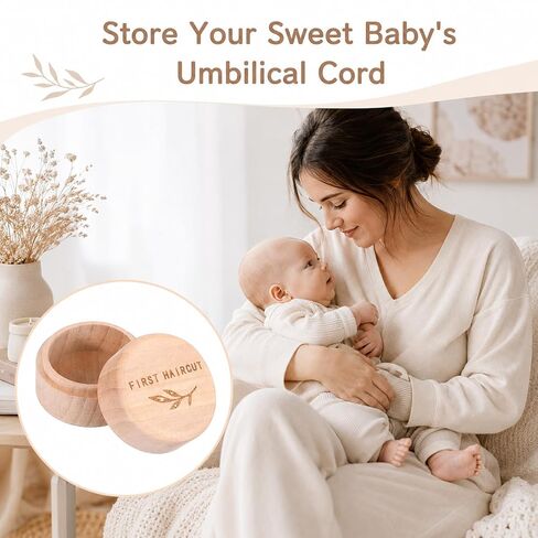 Memorial Box First Haircut Keepsake Holder Engraved Wooden Round Newborn Wood Case Baby Tooth Umbilical Cord Storage Container for Baby Shower Pregnancy Christen Gift Modern Case Baby-Keepsake in Kuwait