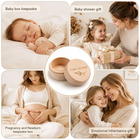 Memorial Box First Haircut Keepsake Holder Engraved Wooden Round Newborn Wood Case Baby Tooth Umbilical Cord Storage Container for Baby Shower Pregnancy Christen Gift Modern Case Baby-Keepsake in Kuwait
