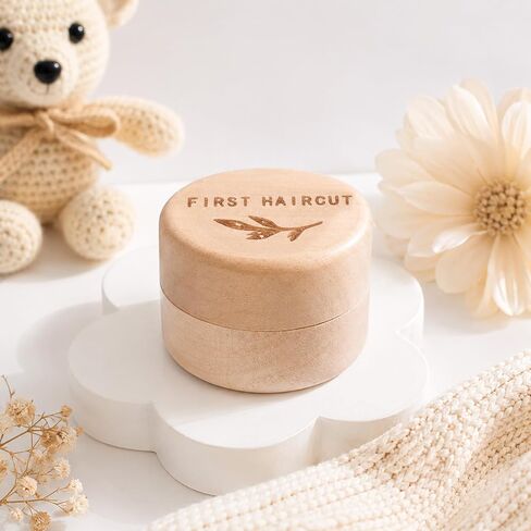 Memorial Box First Haircut Keepsake Holder Engraved Wooden Round Newborn Wood Case Baby Tooth Umbilical Cord Storage Container for Baby Shower Pregnancy Christen Gift Modern Case Baby-Keepsake in Kuwait