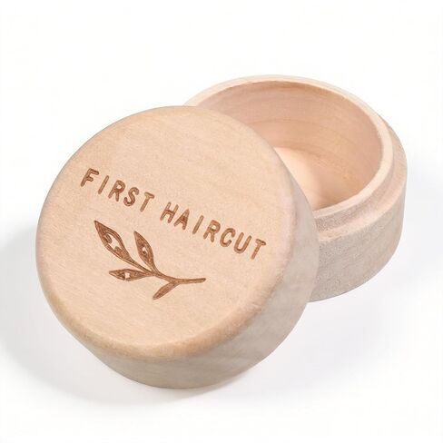 Memorial Box First Haircut Keepsake Holder Engraved Wooden Round Newborn Wood Case Baby Tooth Umbilical Cord Storage Container for Baby Shower Pregnancy Christen Gift Modern Case Baby-Keepsake in Kuwait