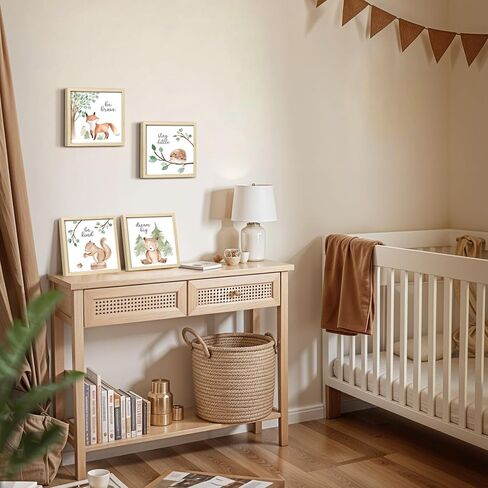 Framed Woodland Nursery Wall Art Decor, 8x8 inch Animal Prints | 4 Pack Gallery Wall Frame Set Features Forest Safari Pictures Artwork for Baby Kids Bedroom Toddler Playroom Home Decorations in Kuwait