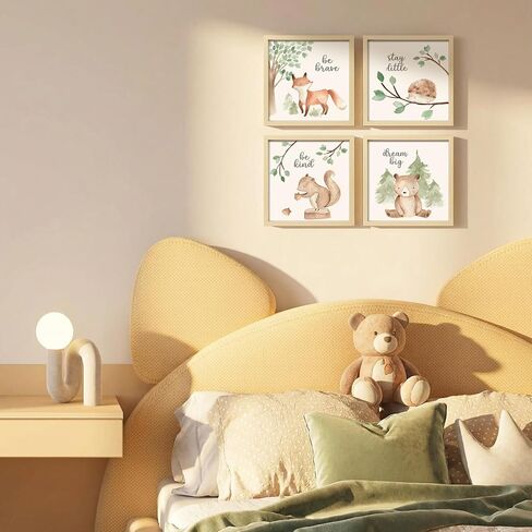Framed Woodland Nursery Wall Art Decor, 8x8 inch Animal Prints | 4 Pack Gallery Wall Frame Set Features Forest Safari Pictures Artwork for Baby Kids Bedroom Toddler Playroom Home Decorations in Kuwait