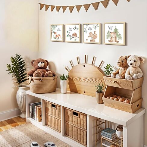 Framed Woodland Nursery Wall Art Decor, 8x8 inch Animal Prints | 4 Pack Gallery Wall Frame Set Features Forest Safari Pictures Artwork for Baby Kids Bedroom Toddler Playroom Home Decorations in Kuwait