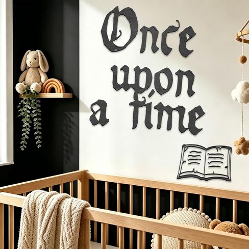 JarThenaAMCS Once Upon A Time Wooden Sign Detachable Black Storybook Nursery Wall Decor for Reading Corner Kids Room Bookshelf Home Decor Birthday DIY Crafts Baby Gift in Kuwait