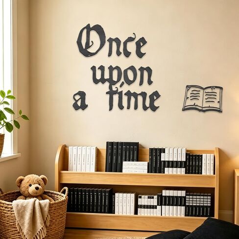 JarThenaAMCS Once Upon A Time Wooden Sign Detachable Black Storybook Nursery Wall Decor for Reading Corner Kids Room Bookshelf Home Decor Birthday DIY Crafts Baby Gift in Kuwait