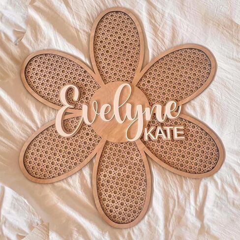 Personalized Boho Wooden Personalized Initial & Name Sign, 3D Layered Letter Rattan Wall Decor for Nursery or Child's Bedroom - Baby Shower, Newborn, Girl or Boy's Birthday Gift in Kuwait