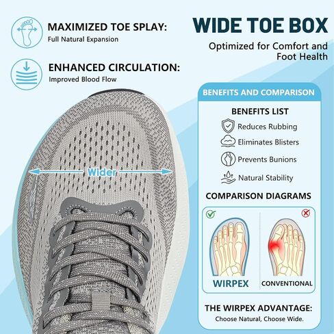 Women's Wide Toe Box Walking Shoes Cushion Comfortable Tennis Shoes Non-Slip Running Workout Gym Sports Athletic Breathable Fashion Sneakers Grey 9.5 in Kuwait