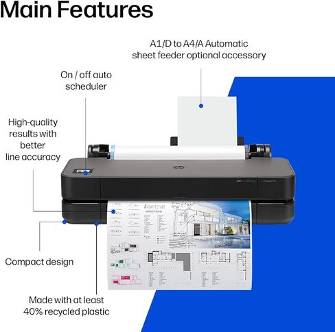 HP DesignJet T210 Large Format 24-inch Plotter Printer, for Easy CAD & Poster Prints (8AG32D) in Kuwait