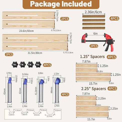 CroBlissful Juice Groove Router Jig, 8 Spacers 4 Pcs 1/4" Shank Round Nose Cove Box Router Bit 2 Pcs 6" Clamp Adjustable Wooden Juice Groove Jig for Cutting Board Up to 22 x 29, Making Square Recesses in Kuwait