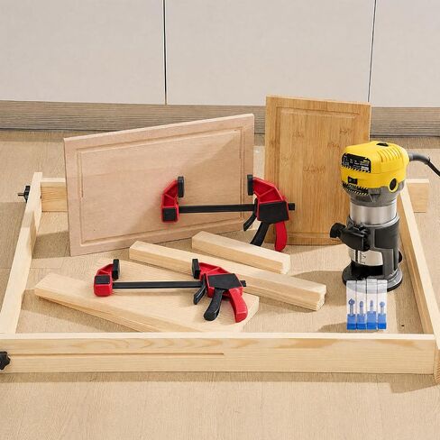 CroBlissful Juice Groove Router Jig, 8 Spacers 4 Pcs 1/4" Shank Round Nose Cove Box Router Bit 2 Pcs 6" Clamp Adjustable Wooden Juice Groove Jig for Cutting Board Up to 22 x 29, Making Square Recesses in Kuwait