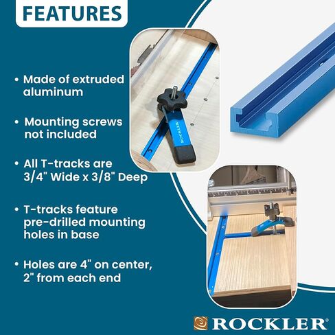 Rockler 3ft. Universal T Track – Blue T Track for Woodworking is Perfect for Workbenches, Jigs, & Machine Tables – Stacked T Slot Accepts 5/16" T-Bolts, ¼" T-Bolts - Woodworking Tools and Accessories in Kuwait